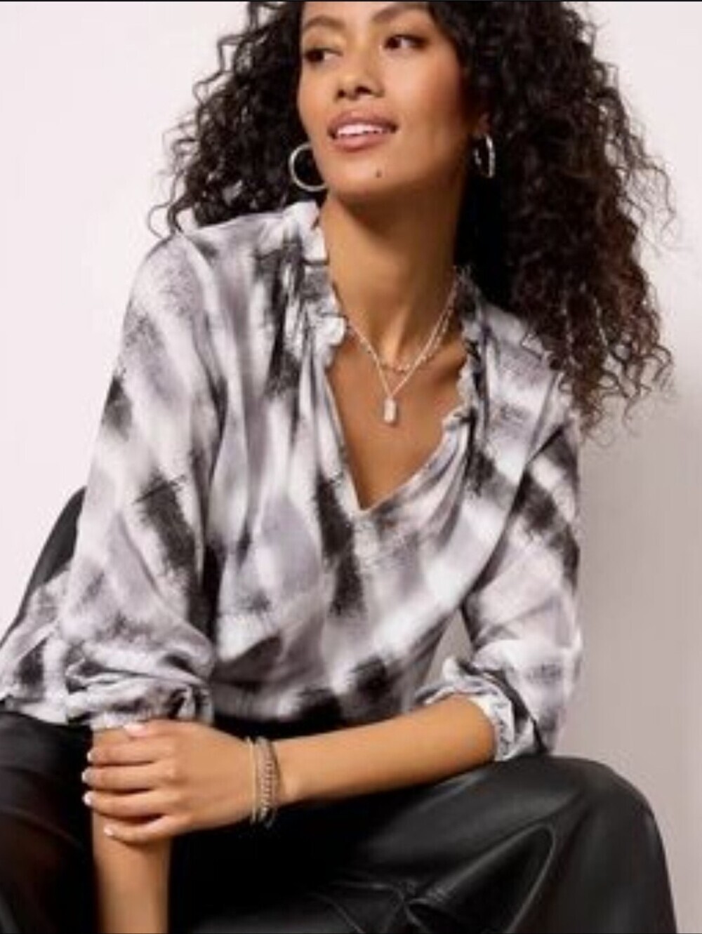 ❤️ NWOT! ANTHROPOLOGIE CLOTH & STONE PLAID RUFFLE NECK TOP, XS